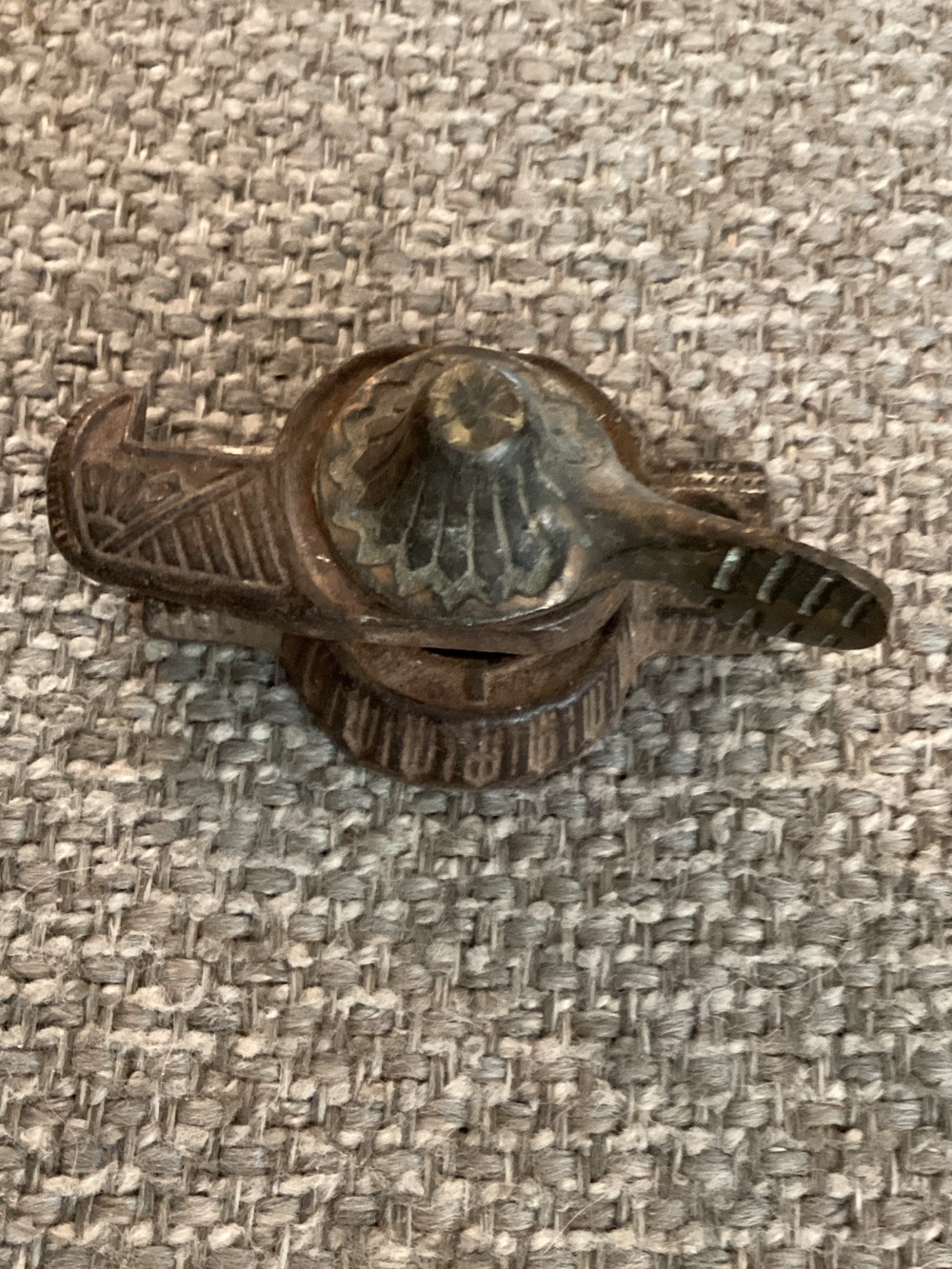 antique Eastlake-style cast iron and bronze eagle claw window sash lock